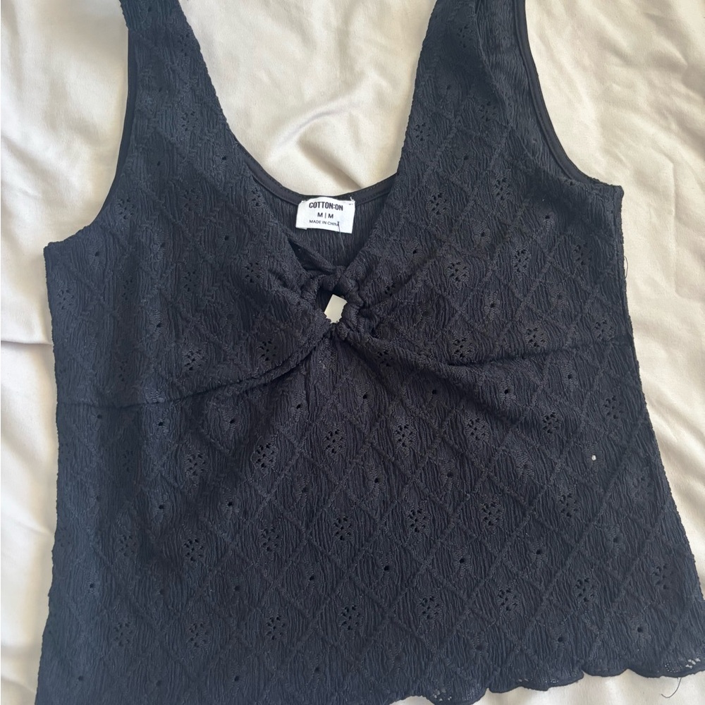 Cotton On Black Eyelet Knot-Front Tank
